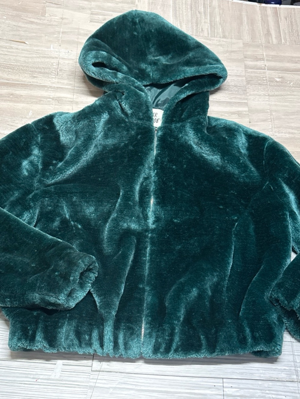 Outer Edge Plush Teal Faux-Fur Zip Jacket